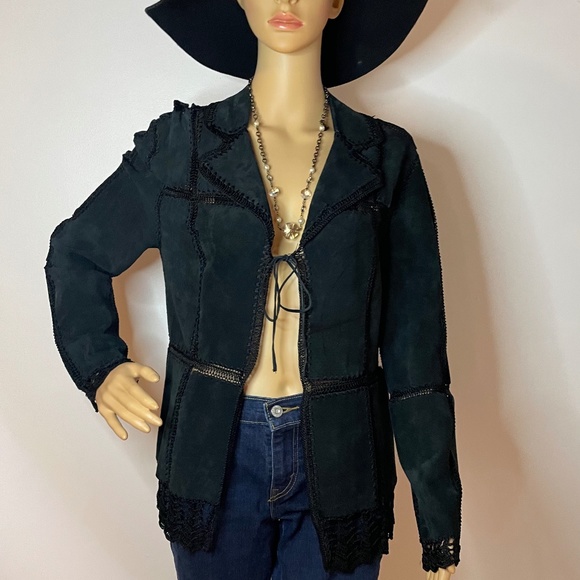 Brandon Thomas Jackets & Blazers - Black suede boho leather patched lace jacket!